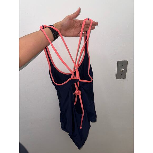 All in motion size small Navy blue orange / coral blue swimsuit one piece swim - Picture 6 of 9